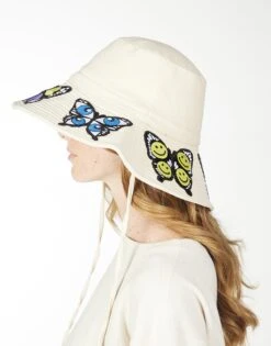 Adina Bucket Hat W/ Butterfly Patches -Lauren Moshi Shop 9138 CNSC 3P224 NTL 03