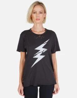 Wolf Cracked Lightning Bolt -Lauren Moshi Shop Lauren Moshi Cracked Lightning SS womens Tee w Holes M 2186 CTTH 12922 ONYX 01