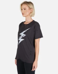 Wolf Cracked Lightning Bolt -Lauren Moshi Shop Lauren Moshi Cracked Lightning SS womens Tee w Holes M 2186 CTTH 12922 ONYX 02