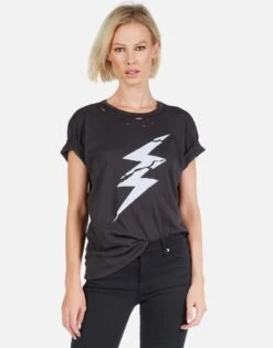 Wolf Cracked Lightning Bolt -Lauren Moshi Shop Lauren Moshi Cracked Lightning SS womens Tee w Holes M 2186 CTTH 12922 ONYX 04