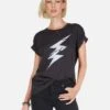 Wolf Cracked Lightning Bolt -Lauren Moshi Shop Lauren Moshi Cracked Lightning SS womens Tee w Holes M 2186 CTTH 12922 ONYX 06