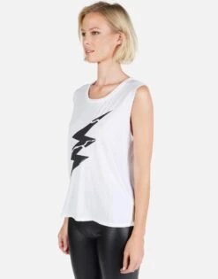 Kel Cracked Lightning Bolt -Lauren Moshi Shop Lauren Moshi Cracked Lightning Womens Tank White 2190 TNC 12922 WHT 02