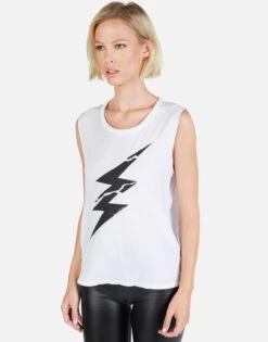 Kel Cracked Lightning Bolt -Lauren Moshi Shop Lauren Moshi Cracked Lightning Womens Tank White 2190 TNC 12922 WHT 03