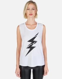 Kel Cracked Lightning Bolt -Lauren Moshi Shop Lauren Moshi Cracked Lightning Womens Tank White 2190 TNC 12922 WHT 09