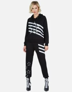 Alana Lightning Bolt Star -Lauren Moshi Shop Lauren Moshi Lightning Bolt Star Stripes Sweatpant Black 4035 MSF 32997 BLK 04