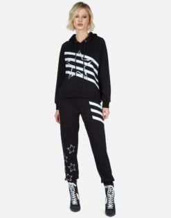 Alana Lightning Bolt Star -Lauren Moshi Shop Lauren Moshi Lightning Bolt Star Stripes Sweatpant Black 4035 MSF 32997 BLK 06