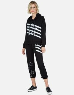 Alana Lightning Bolt Star -Lauren Moshi Shop Lauren Moshi Lightning Bolt Star Stripes Sweatpant Black 4035 MSF 32997 BLK 07