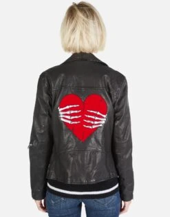 Posey Skeleton Hand Heart -Lauren Moshi Shop Lauren Moshi Skeleton Hand Heart Leather Jacket 1322 LTR 2P110 BLK 03