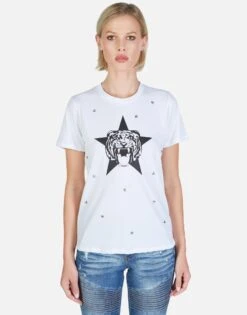 Croft Star Tiger -Lauren Moshi Shop Lauren Moshi Star Tiger Vintage SS Tee w Star Studs 2213 CTT 12958 WHT 01