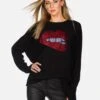 Ladona X Crystal Biting Lip -Lauren Moshi Shop lauren moshi X crystal biting lip cashmere sweater with thumbholes 1209 CSM X13056 BLK 02