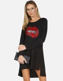 Adora X Crystal Biting Lip -Lauren Moshi Shop lauren moshi X crystal biting lip long sleeve dress 3052 RSN X13056 BLK 02