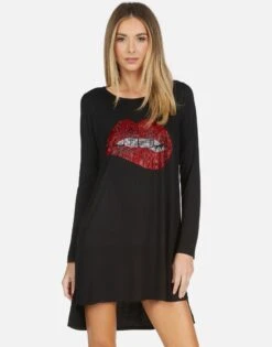 Adora X Crystal Biting Lip -Lauren Moshi Shop lauren moshi X crystal biting lip long sleeve dress 3052 RSN X13056 BLK 04