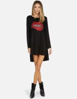 Adora X Crystal Biting Lip -Lauren Moshi Shop lauren moshi X crystal biting lip long sleeve dress 3052 RSN X13056 BLK 05
