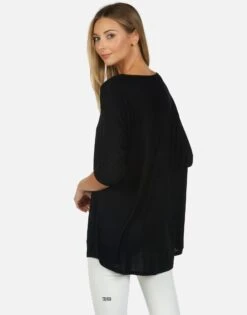 Eva X Crystal Biting Lip -Lauren Moshi Shop lauren moshi X crystal biting lip long sleeve v neck pullover 2090 MMS X13056 BLK 04