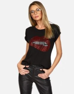 Edda Crystal Biting Lip -Lauren Moshi Shop lauren moshi crystal lip ss vintage tee 2117 VCT 13056 BLK 01