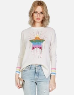 Vivian Dripping Star -Lauren Moshi Shop lauren moshi dripping star hand knit cashmere sweater 1391 CSM 13230 CRME 07