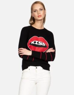 North Kiss Lip -Lauren Moshi Shop lauren moshi kiss lip hand knit cashmere sweater 1103 CSM 13350 BLK 02